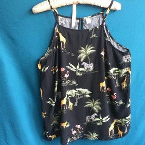 Old Navy Large Safari Tank Top Zebras Giraffes Zoo Animals Flamingos